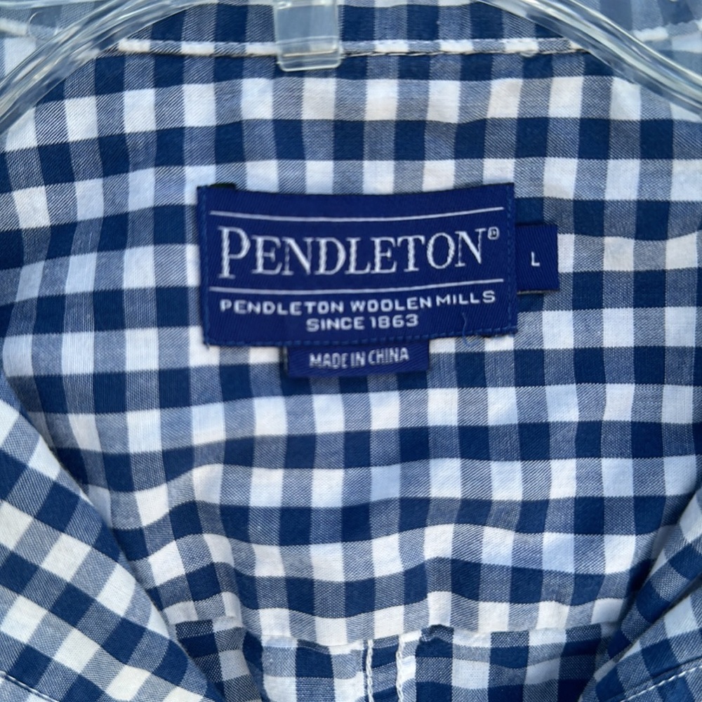 Pendleton Navy & White Checkered Button-Up Shirt … - image 4